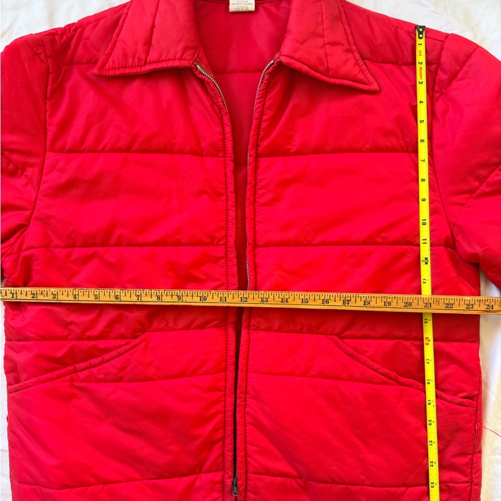 Mens Red Puffer Jacket 70s made in USA single stitching tubular design nylon
